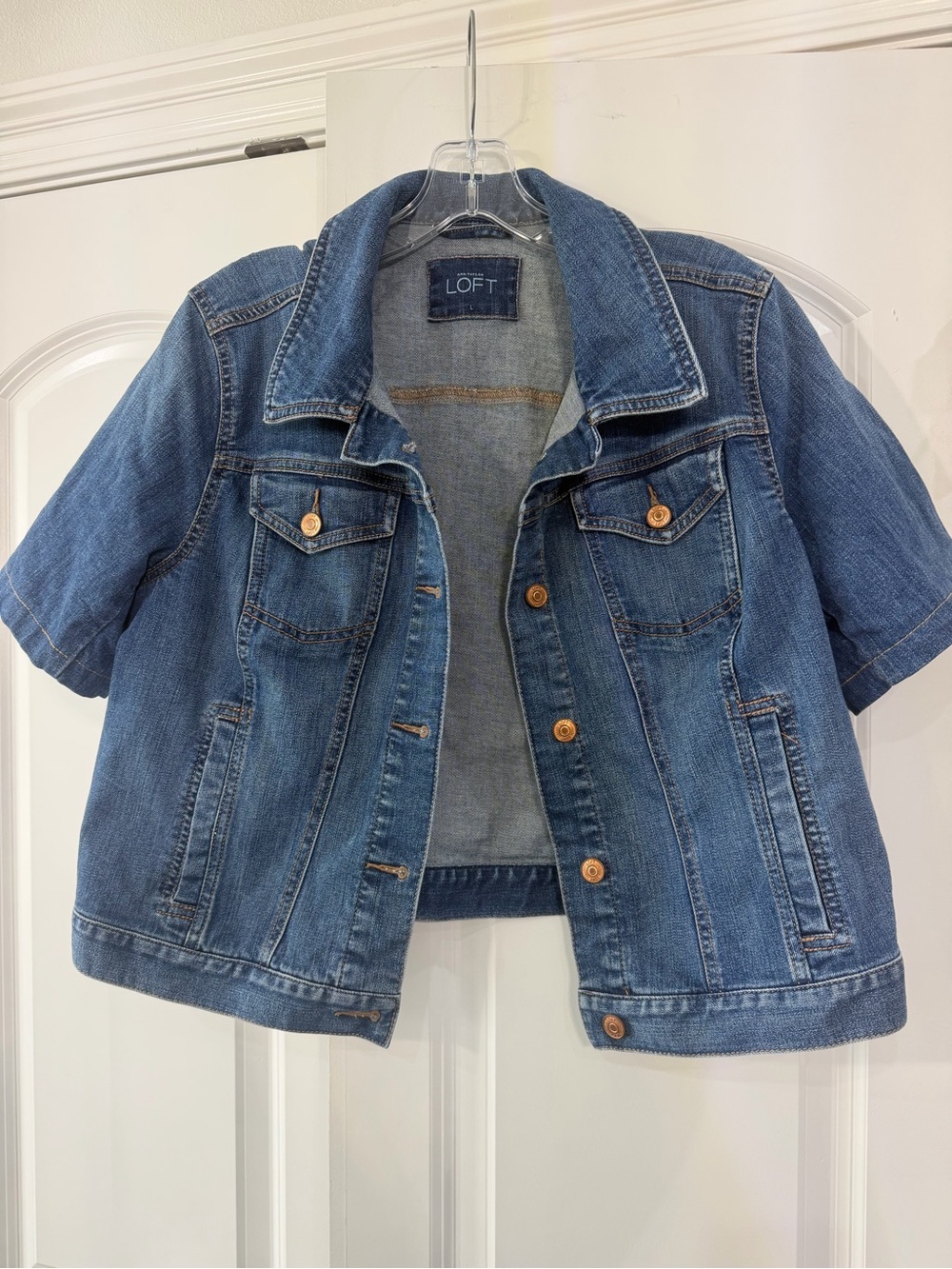 Loft Crop Short-Sleeve Denim Jacket - Blue